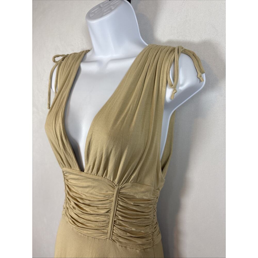 Free People FP Beach Sleeveless Dress Women's Small Dusty Yellow Deep V Ruched - Picture 4 of 10